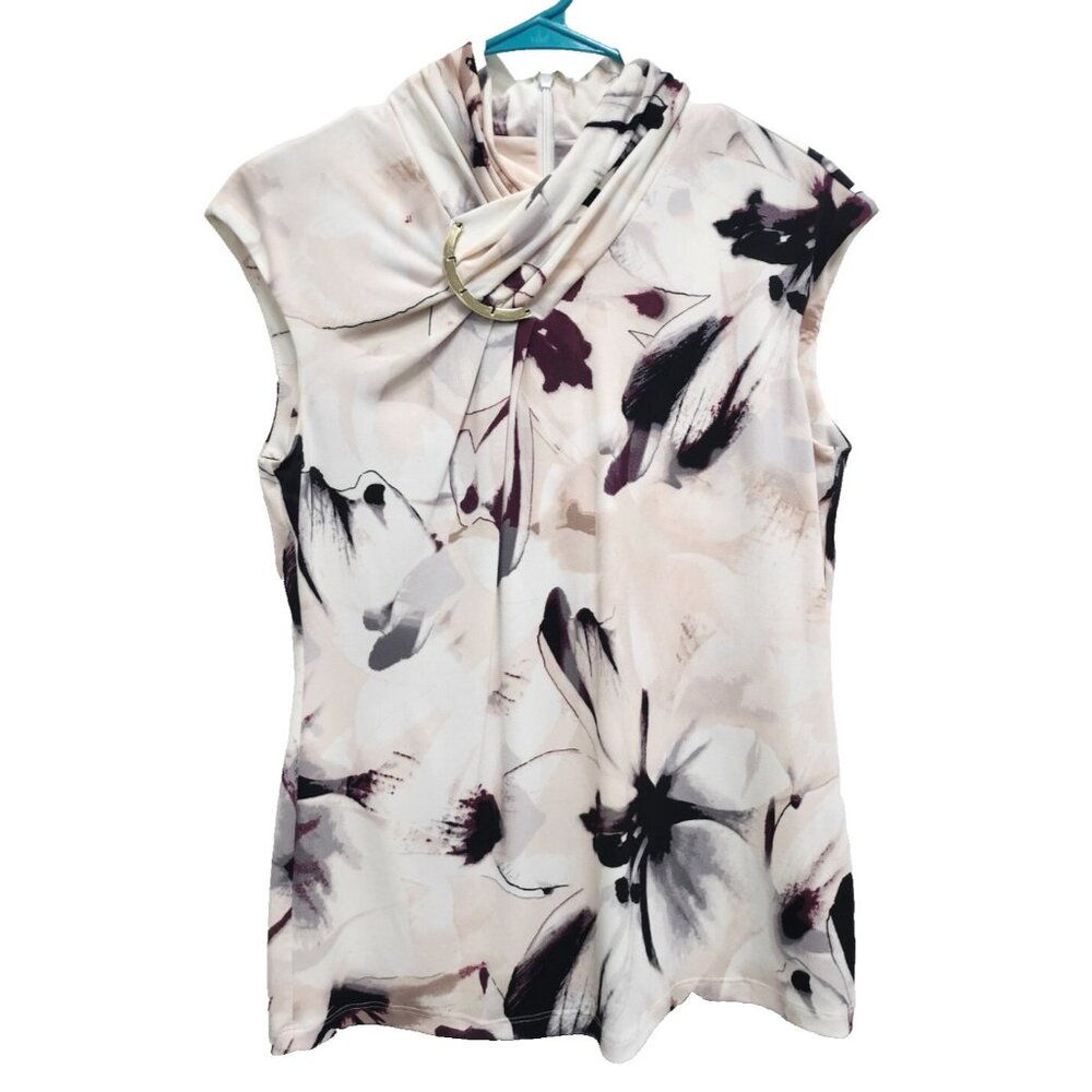 Calvin Klein Womens Top Small Back White Floral Cap Sleeve Cottagecore Carrier